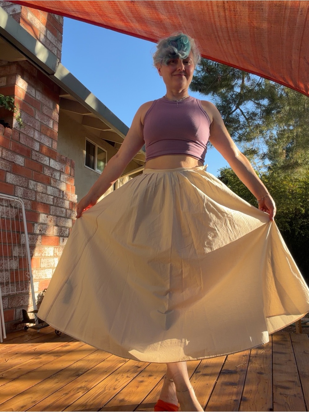 Mango Cream Full A-Line Midi Skirt - Picture 2 of 9